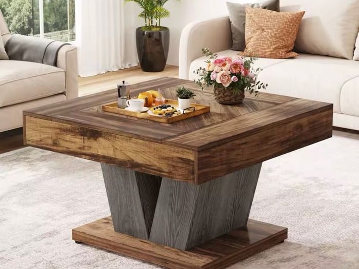 Rustic Square Coffee Table  Modern Living Room Centre Table