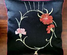 Vintage embroidered silk cushion