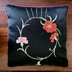 Vintage embroidered silk cushion