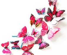 12pcs Wall Stickers Set 3D Pink Butterfly Colorful Double Layers Wall Stickers on the Wall for Party Decoration Waterproof Material