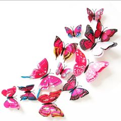 12pcs Wall Stickers Set 3D Pink Butterfly Colorful Double Layers Wall Stickers on the Wall for Party Decoration Waterproof Material
