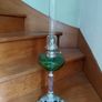 Antique French large green glass oil lamp Image 9
