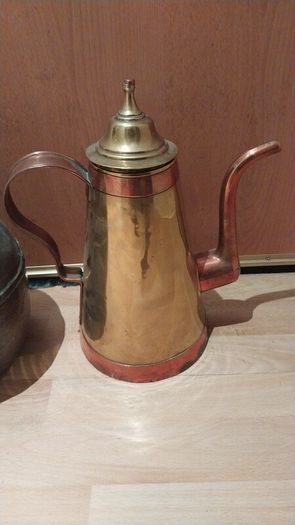 Unusual coffee pot brass & copper
