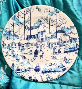 Blue and White Winter/Christmas Scene Dinner Plate by English Ironstone Tableware (EIT England)