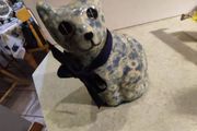 Vintage Cat Figure blue With Clear Coating Decoupage 5.5" Tall Statue