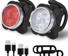 Bike Light Set, Super Bright USB Rechargeable Waterproof Mountain Road Safety & Easy Mount LED Bicycle Lights, USB Cycling Front & Rear Light