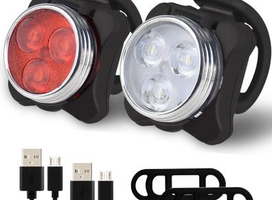 Bike Light Set, Super Bright USB Rechargeable Waterproof Mountain Road Safety & Easy Mount LED Bicycle Lights, USB Cycling Front & Rear Light