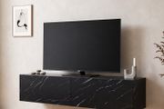120cm Wall Mounted TV Stand   Modern Marble Effect Floating Entertainment Unit with Storage