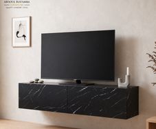 120cm Wall Mounted TV Stand   Modern Marble Effect Floating Entertainment Unit with Storage