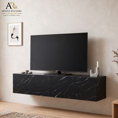 120cm Wall Mounted TV Stand   Modern Marble Effect Floating Entertainment Unit with Storage