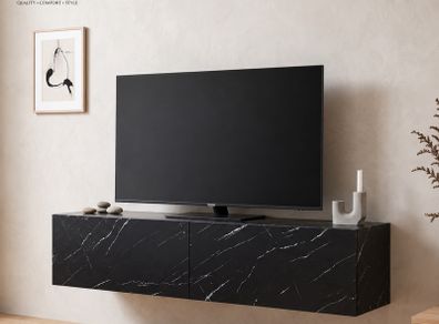 120cm Wall Mounted TV Stand   Modern Marble Effect Floating Entertainment Unit with Storage