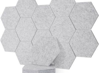 NEW SALE | 12 Pack High Density Hexagon Acoustic Panels,Acoustic Foam Panels 30 x 26 x1 cm Beveled Edge Tiles