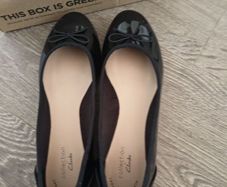 Clarks Black Patent Ballet Flat Shoes Size EU 4 / UK 4, Brand New In Box