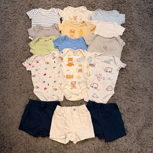 Bundle of 12 short sleeve body suits and 3 shorts