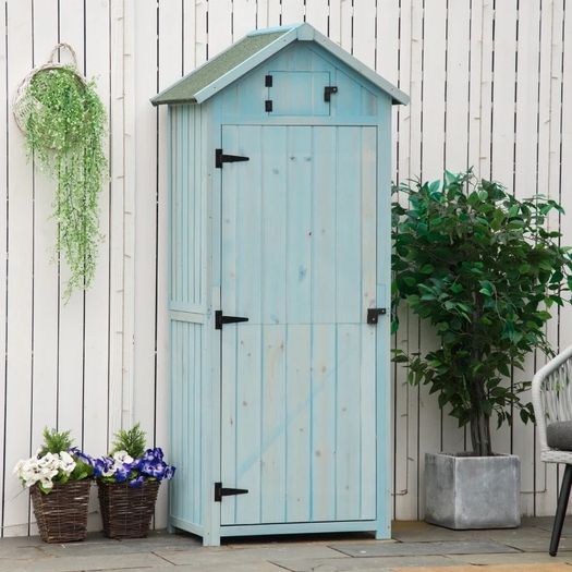 Garden Shed Vertical Utility 3 Shelves Shed Wood Outdoor Garden Tool Storage Unit Storage Cabinet, 77 x 54.2 x 179cm - Blue