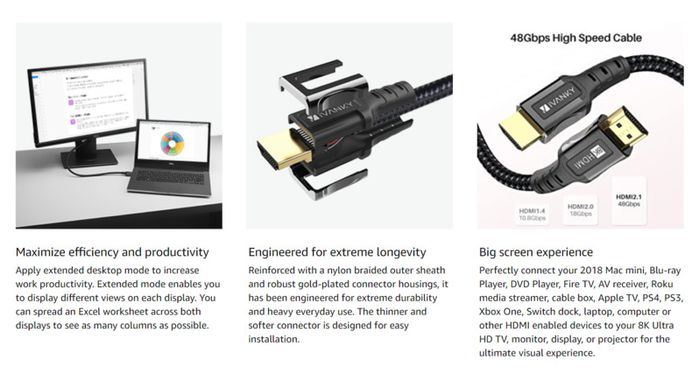 iVanky 2M HDMI 2.1 UHD/3D 8K (7680x4320@60Hz) 48Gbps Zinc Alloy Luxury (Limited Edition) Model Nylon Braided/Gold-Plated Cable (Brand New/Warranty)