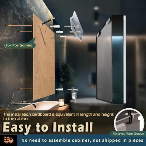 55 x 70 cm Left Hinge Aluminum LED Bathroom Medicine Cabinet with Mirror | Light Adjustment, Anti-Fog, High Capacity, Easy to Install