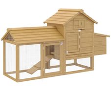 Small Chicken Coop with Run Hen House Poultry Nesting Box Natural150.5 x 54 x 87cm
