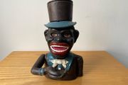 Piggy Bank Cast Iron Jolly Man Money Box J.E. Stevens 1920's