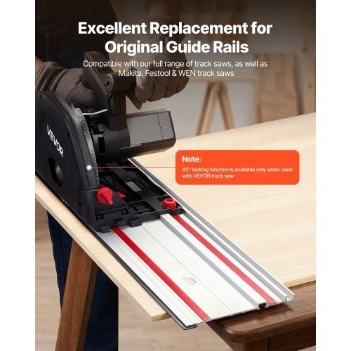 1397 mm Cutting Range, Kit Includes 2 x 698.5 mm Aluminum Extruded Guide Rails and 1 Connector, Compatible with Makita, Festool & WEN Track Saws, for Woodworking Projects