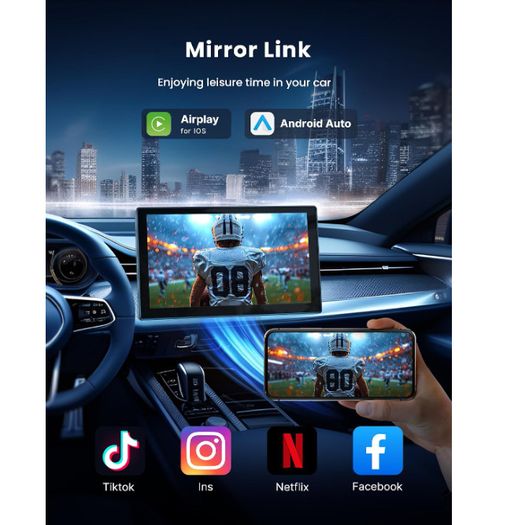 Jzones Carplay Screen for Car, 9" Portable Wireless Carplay&Android Auto, 4K Dash Cam,1080P Backup Camera, Car Stereo