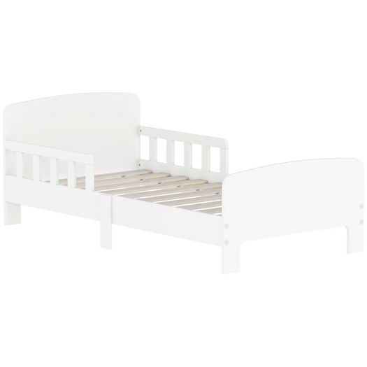 Toddler Bed, Kids Bed Frame with Safety Side Rails, Kids Bedroom Furniture for Ages 3-8 Years, White