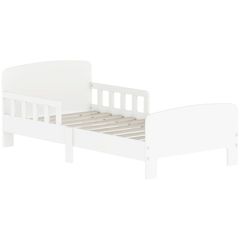 Toddler Bed, Kids Bed Frame with Safety Side Rails, Kids Bedroom Furniture for Ages 3-8 Years, White