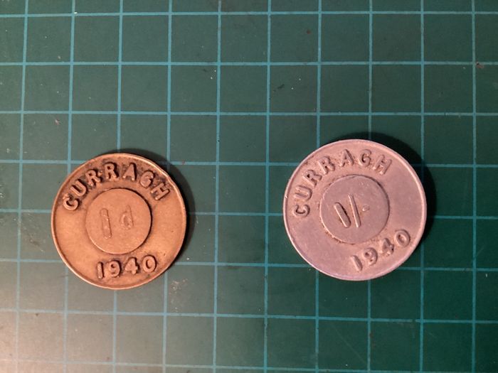 Rare 1940 Curragh Internment Camp Tokens (Set of 2: 1d Brass & 1/- Aluminium)