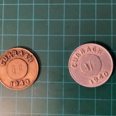 Rare 1940 Curragh Internment Camp Tokens (Set of 2: 1d Brass & 1/- Aluminium)