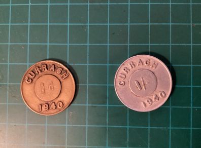 Rare 1940 Curragh Internment Camp Tokens (Set of 2: 1d Brass & 1/- Aluminium)