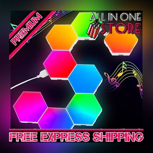Hexagon Lights Gaming - 8 Pack RGB Led Hex Light Panels Hexagon Smart Wall Lights Sync to Music for Room Bar Decor Gaming Setup (FREE SHIPPING)