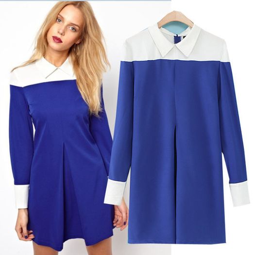 Blue a-line block long shirt