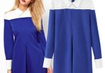 Blue a-line block long shirt