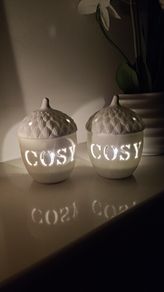 Pair of White Ceramic "Cosy" Acorn Tealight Holders (Perfect Condition)