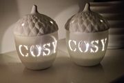 Pair of White Ceramic "Cosy" Acorn Tealight Holders (Perfect Condition)