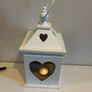 Upcycled Rustic Heart Lantern White Farmhouse Candle Lantern Wedding Decor Memorial Gift Image 8