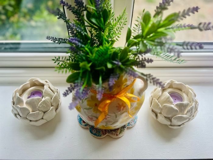 Beautiful Ceramic Vase & 2 Ceramic Candle Holders.