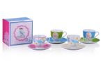 Porcelain Tea Cup Set Floral Birds With Saucers