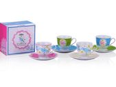 Porcelain Tea Cup Set Floral Birds With Saucers
