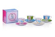 Porcelain Tea Cup Set Floral Birds With Saucers