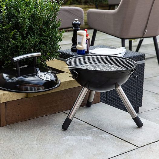 George Foreman 14inch  Compact Portable Round Charcoal BBQ, Adjustable Air Vent, Lightweight & Integrated Handle with Chrome Grill