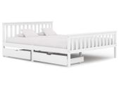 Bed Frame with 2 Drawers White Solid Pine Wood 160x200 cm