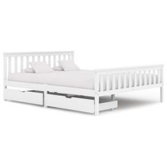 Bed Frame with 2 Drawers White Solid Pine Wood 160x200 cm