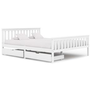 Bed Frame with 2 Drawers White Solid Pine Wood 160x200 cm