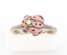 Vintage Collectable Daisy London Diamond And Enamel Silver Frog Ring