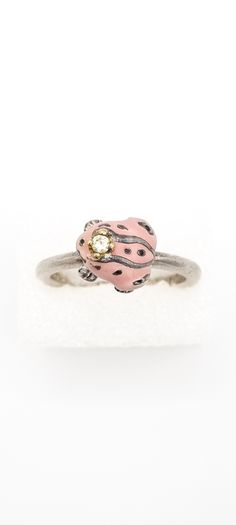 Vintage Collectable Daisy London Diamond And Enamel Silver Frog Ring