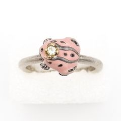 Vintage Collectable Daisy London Diamond And Enamel Silver Frog Ring