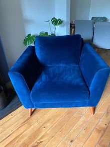 navy sofa and armchair
