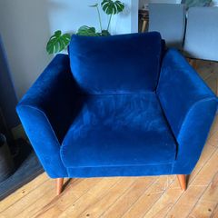 navy sofa and armchair