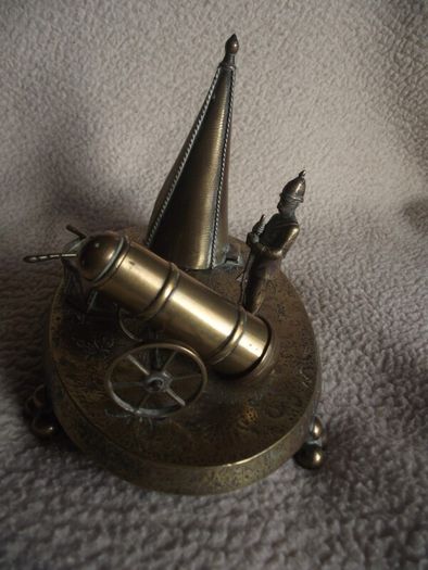 Victorian Brass Inkwell Desk Set - Military Theme - Lozenge Mark 13th January 1883
